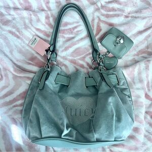 New Blue Juicy Couture Purse Satchel Bag Velour Handbag MSRP $99 Queen Couture